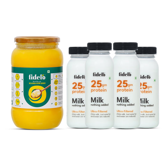 Fidelo Bilona Cow Ghee + 25 g Protein Milk (Pack Of 4)- Value Pack